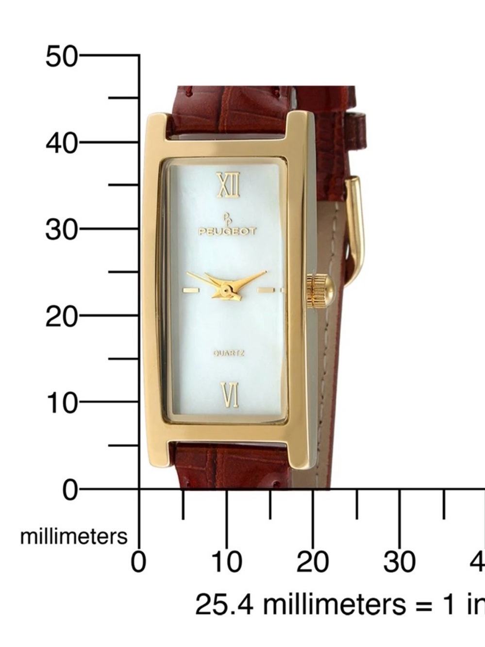 CLOSET CLOSING - Last Call! Peugeot Gold Tone Rectangular Watch with Brown Strap - Picture 6 of 7